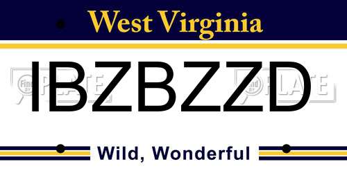 IBZBZZD West Virginia License Plate