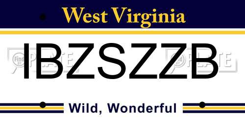 IBZSZZB West Virginia License Plate