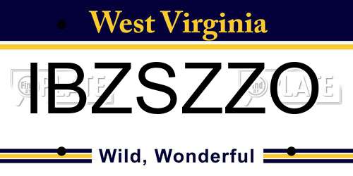 IBZSZZO West Virginia License Plate