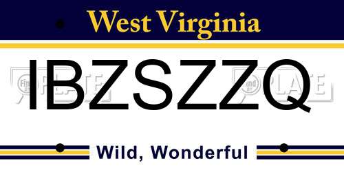 IBZSZZQ West Virginia License Plate