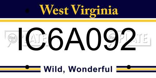 IC6A092 West Virginia License Plate
