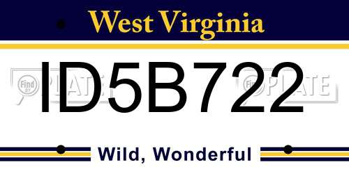 ID5B722 West Virginia License Plate