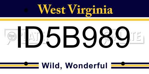 ID5B989 West Virginia License Plate