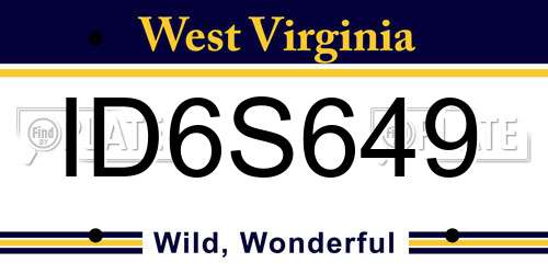 ID6S649 West Virginia License Plate