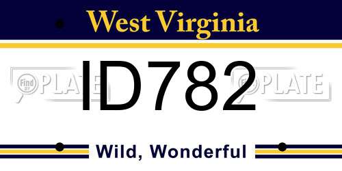 ID782 West Virginia License Plate