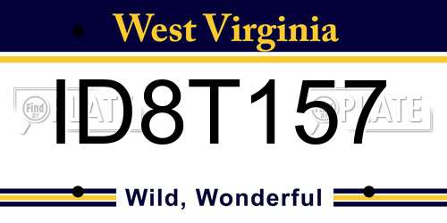ID8T157 West Virginia License Plate