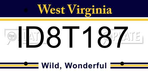 ID8T187 West Virginia License Plate