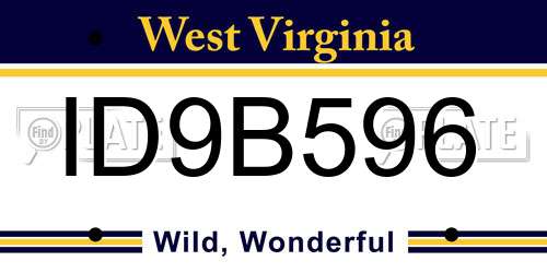 ID9B596 West Virginia License Plate