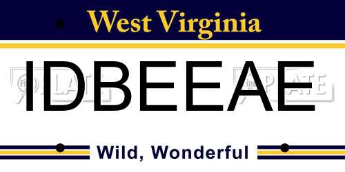 IDBEEAE West Virginia License Plate