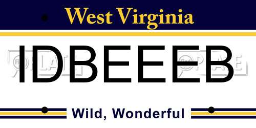 IDBEEEB West Virginia License Plate