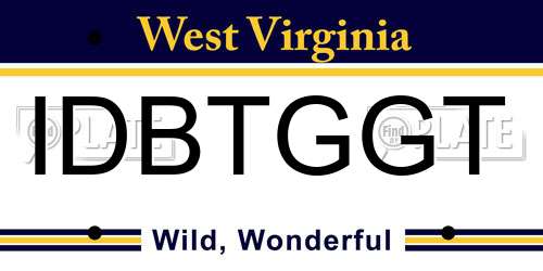 IDBTGGT West Virginia License Plate