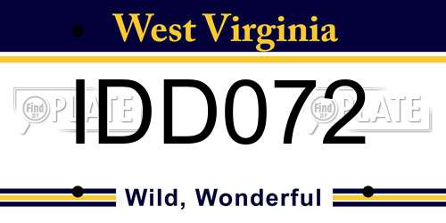 IDD072 West Virginia License Plate