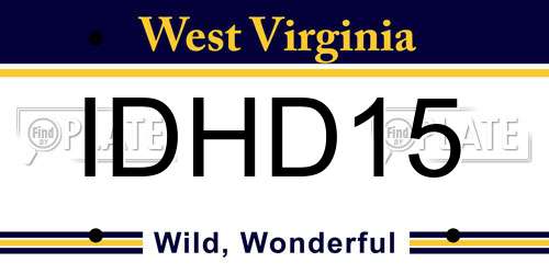 IDHD15 West Virginia License Plate