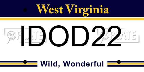 IDOD22 West Virginia License Plate
