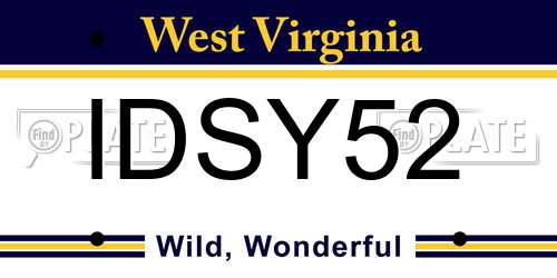 IDSY52 West Virginia License Plate