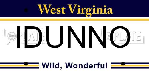 IDUNNO West Virginia License Plate