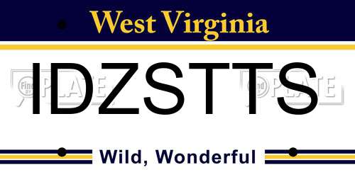 IDZSTTS West Virginia License Plate