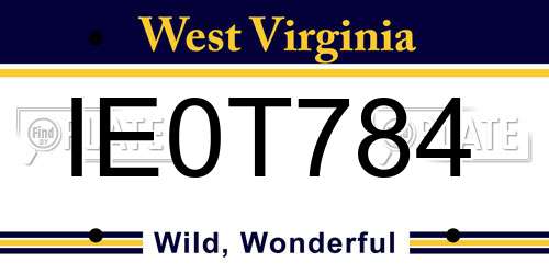 IE0T784 West Virginia License Plate