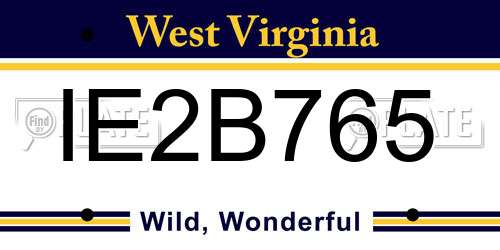 IE2B765 West Virginia License Plate