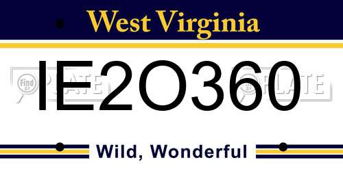 IE2O360 West Virginia License Plate