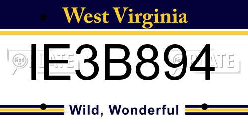 IE3B894 West Virginia License Plate
