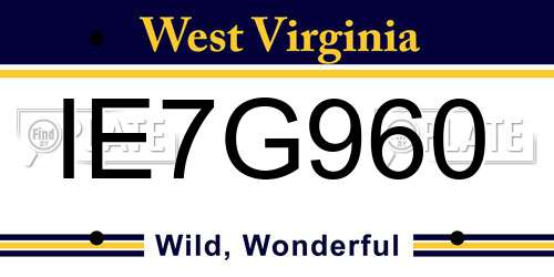 IE7G960 West Virginia License Plate