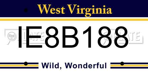IE8B188 West Virginia License Plate