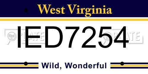 IED7254 West Virginia License Plate
