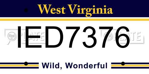 IED7376 West Virginia License Plate
