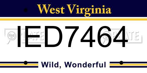 IED7464 West Virginia License Plate
