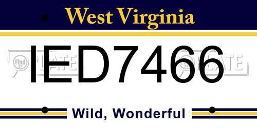 IED7466 West Virginia License Plate