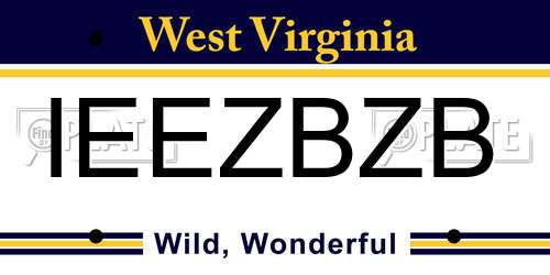 IEEZBZB West Virginia License Plate