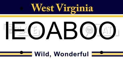 IEOABOO West Virginia License Plate
