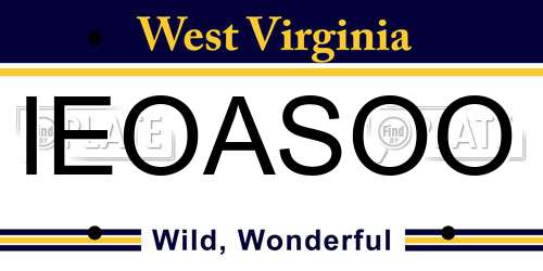 IEOASOO West Virginia License Plate
