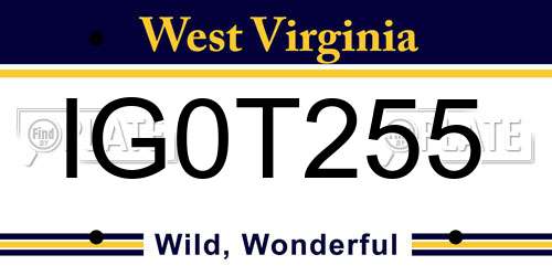 IG0T255 West Virginia License Plate