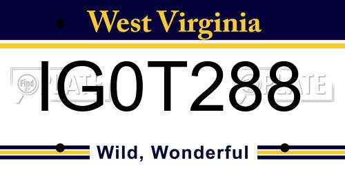 IG0T288 West Virginia License Plate