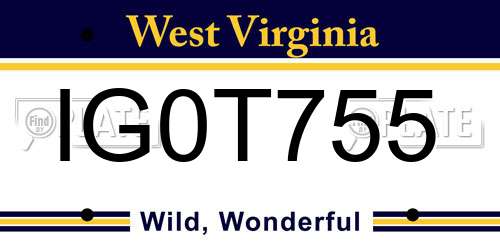IG0T755 West Virginia License Plate