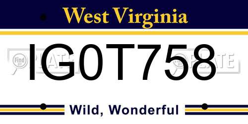 IG0T758 West Virginia License Plate