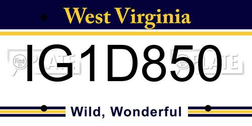 IG1D850 West Virginia License Plate