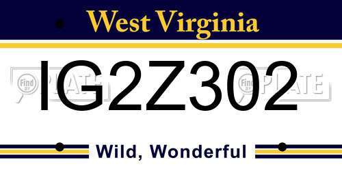 IG2Z302 West Virginia License Plate