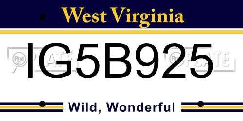 IG5B925 West Virginia License Plate