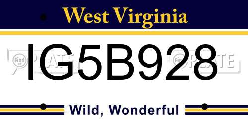 IG5B928 West Virginia License Plate