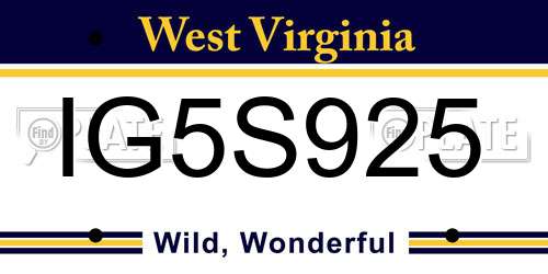 IG5S925 West Virginia License Plate
