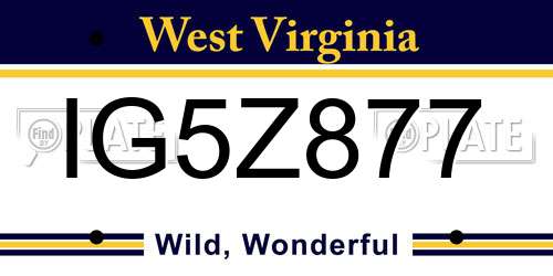 IG5Z877 West Virginia License Plate