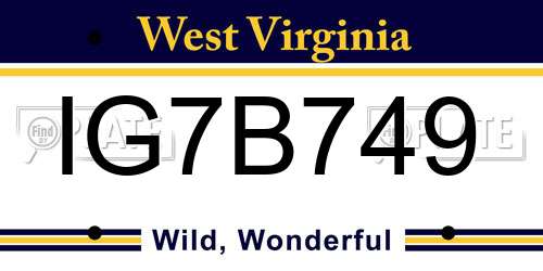 IG7B749 West Virginia License Plate