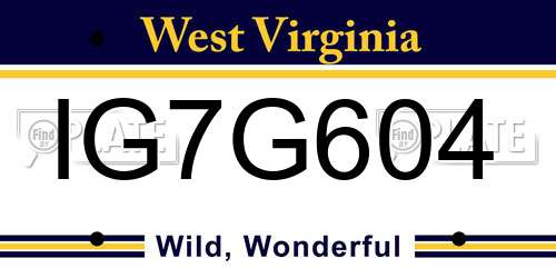 IG7G604 West Virginia License Plate