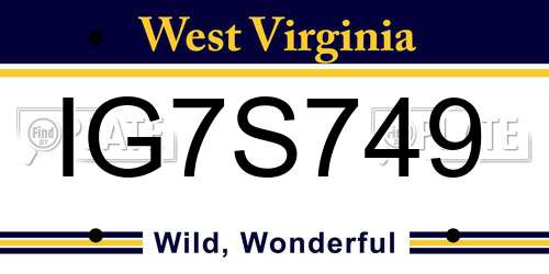 IG7S749 West Virginia License Plate