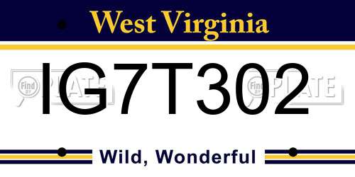 IG7T302 West Virginia License Plate