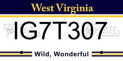 IG7T307 West Virginia License Plate