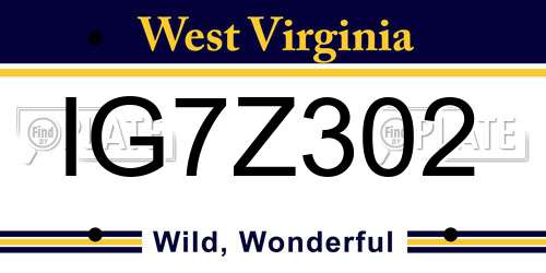 IG7Z302 West Virginia License Plate